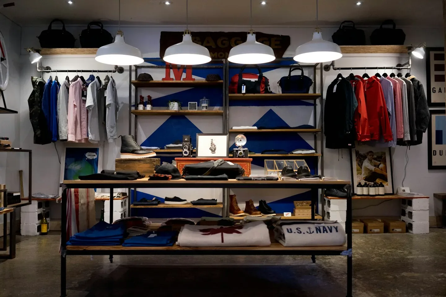 Clothing and merchandise displayed inside an independent retail shop